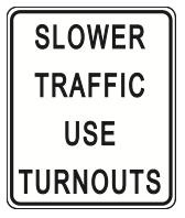 Slower traffic - black and white road sign
