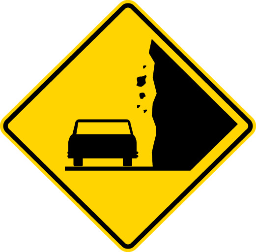 Falling rocks road sign 
