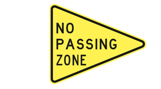 no passing zone road sign