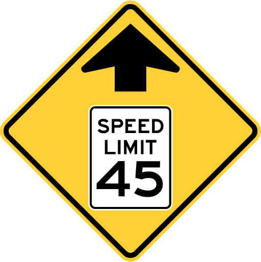 reduced speed road sign