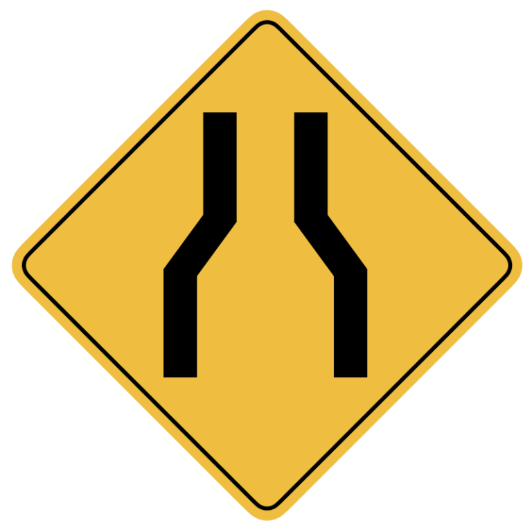 road narrows sign